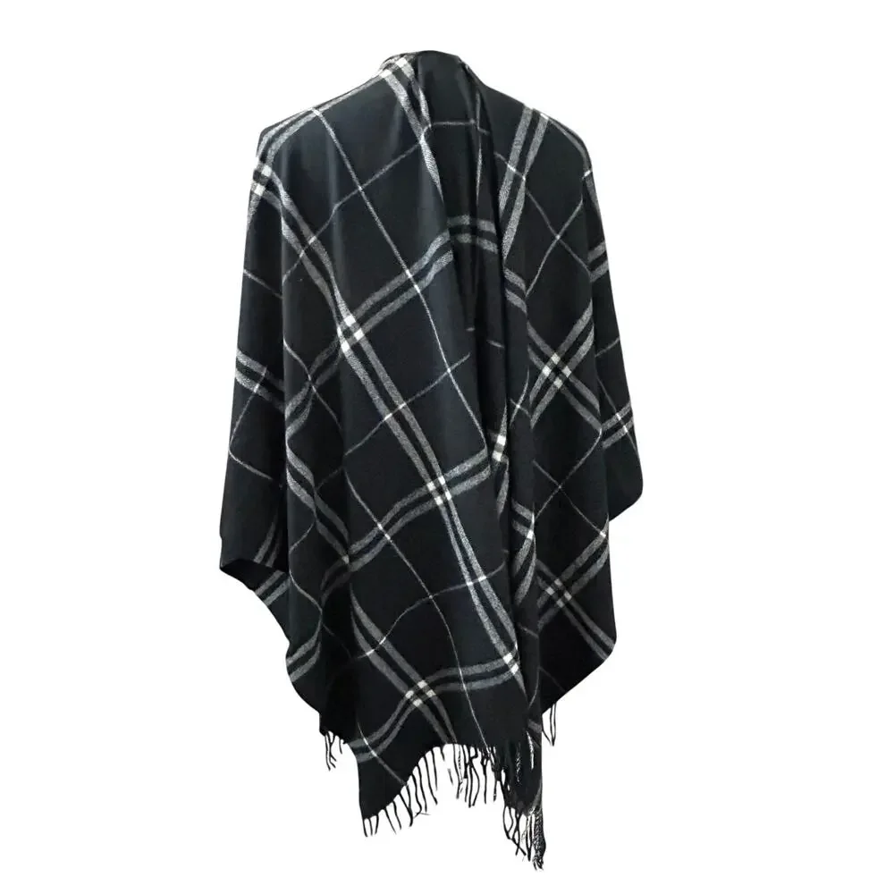 Vintage Plaid Fringe Shawl Wrap Blanket Scarf One Size Cozy Oversize Fall Autumn